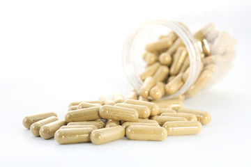 closeup of pills isolated on white background