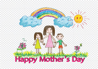 Happy mothers day card with family cartoons in illustration