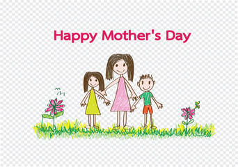 Happy mothers day card with family cartoons in illustration