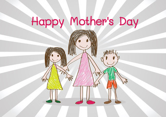 Happy mothers day card with family cartoons in  illustration