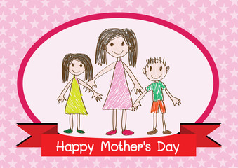 Happy mothers day card with family cartoons in  illustration
