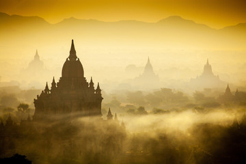 Sunrise over temples of Bagan in Myanmar