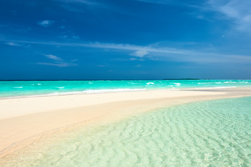 Beautiful beach with sandspit at Maldives