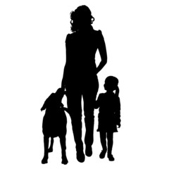 Vector silhouette of people with dog.