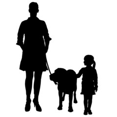 Vector silhouette of people with dog.