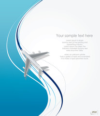 Vector airplane flying on line background