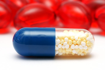 Pills, capsules on white background, Pharmacy, Medicine