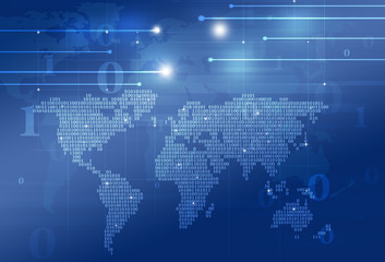 Obraz premium Technology Binary Code World Map