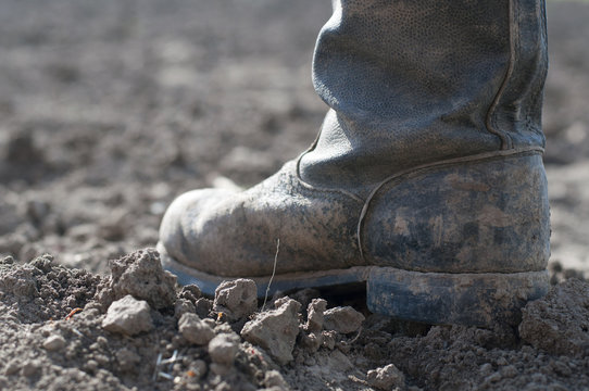 Boots on dry earth.