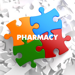 Fototapeta premium Pharmacy on Multicolor Puzzle.