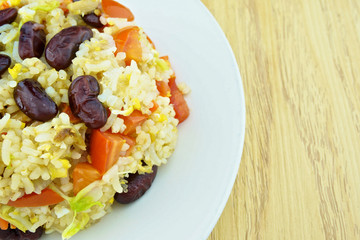 Close up fried rice vegetarian food