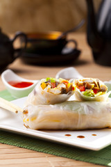 Portion of spring rolls on plate