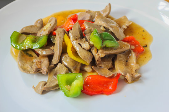 Liver fried sweet peppers from Thailand foods.