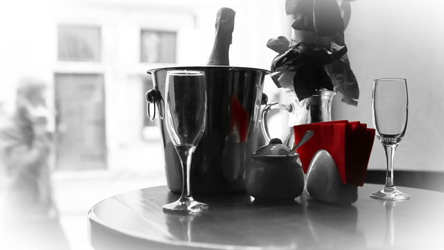 Shining glasses and Champagne in bucket waiting for love Couple