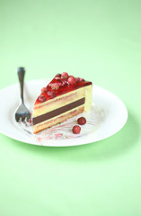 Piece of Pistachio Strawberry Mousse Cake