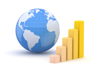 Globe and business. Earth and world map. 3d