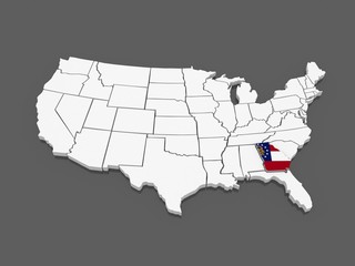 Three-dimensional map of Georgia. USA.