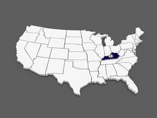 Fototapeta premium Three-dimensional map of Kentucky. USA.
