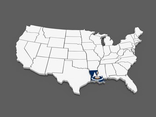 Three-dimensional map of Louisiana. USA.