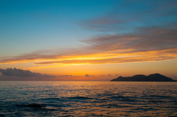 Orange Sunset on the sea horizon, skyline