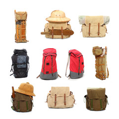 Travel bags and backpacks for leisure activities.