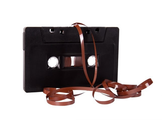 Close up of vintage audio tape cassette