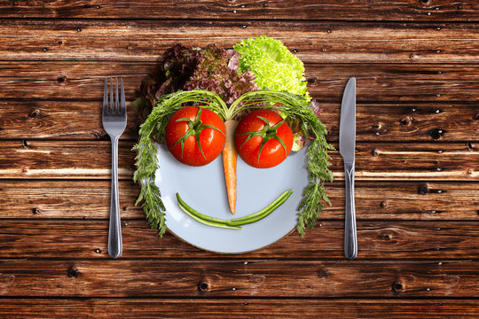Plate with Vegetable Face