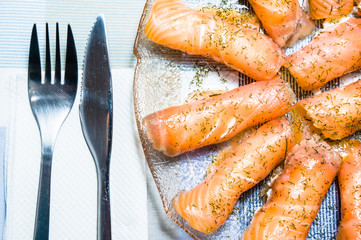 Canapes with fresh salmon and cream cheese
