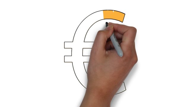 Euro EUR Geld W&auml;hrung  gelb malen zeichnen Zeichnung