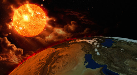 earth and sun global warming concept - 64478616
