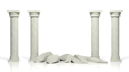 Papier Peint photo Rudnes Ancient marble pillars with two middle broken isolated on white