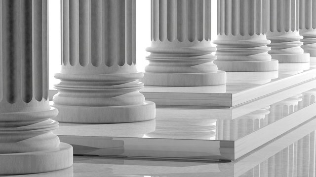 White marble pillars in a row with steps