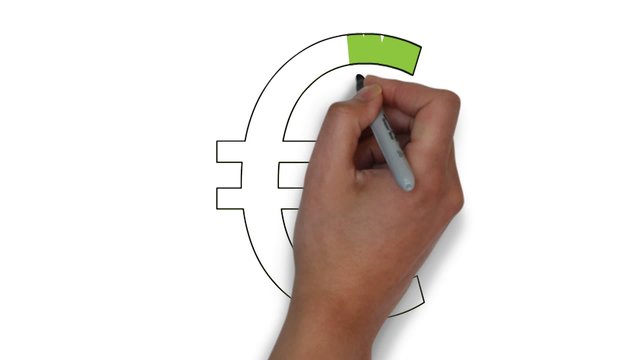 Euro EUR Geld W&auml;hrung  gr&uuml;n malen zeichnen Zeichnung