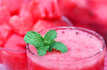 Watermelon juice with mint leaves