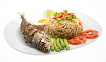fried mackerel and rice-thai cuisine-namprik pla tu