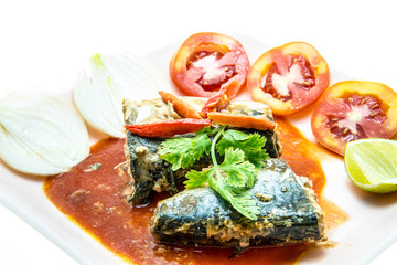 Spicy Sardines in tomato sauce canned fish ,Yum thai food style