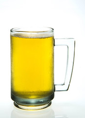 Mug with beer on white background
