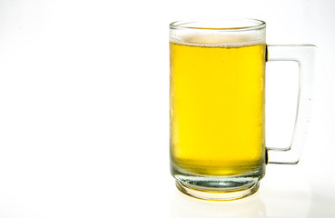 Mug with beer on white background