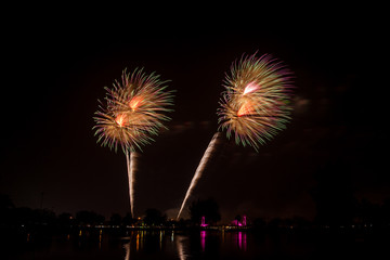 Fireworks of multiples colors on water