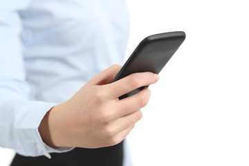 Business woman hand holding and using a smart phone