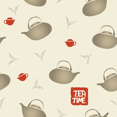 Seamless pattern background with teapots