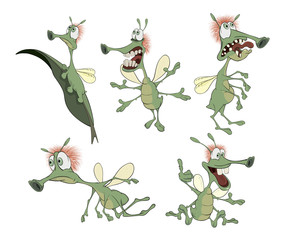 Set of green Insects cartoons