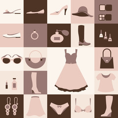 Fashion flat icons pattern