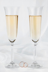 Wedding rings and wedding glasses