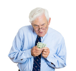 greedy old man executive ceo holding money cash obsessed 