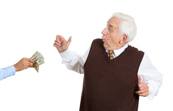 old senior elderly man excitrd seeing money financial concept 