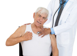 chest examination. senior elderly man visit in doctor office 