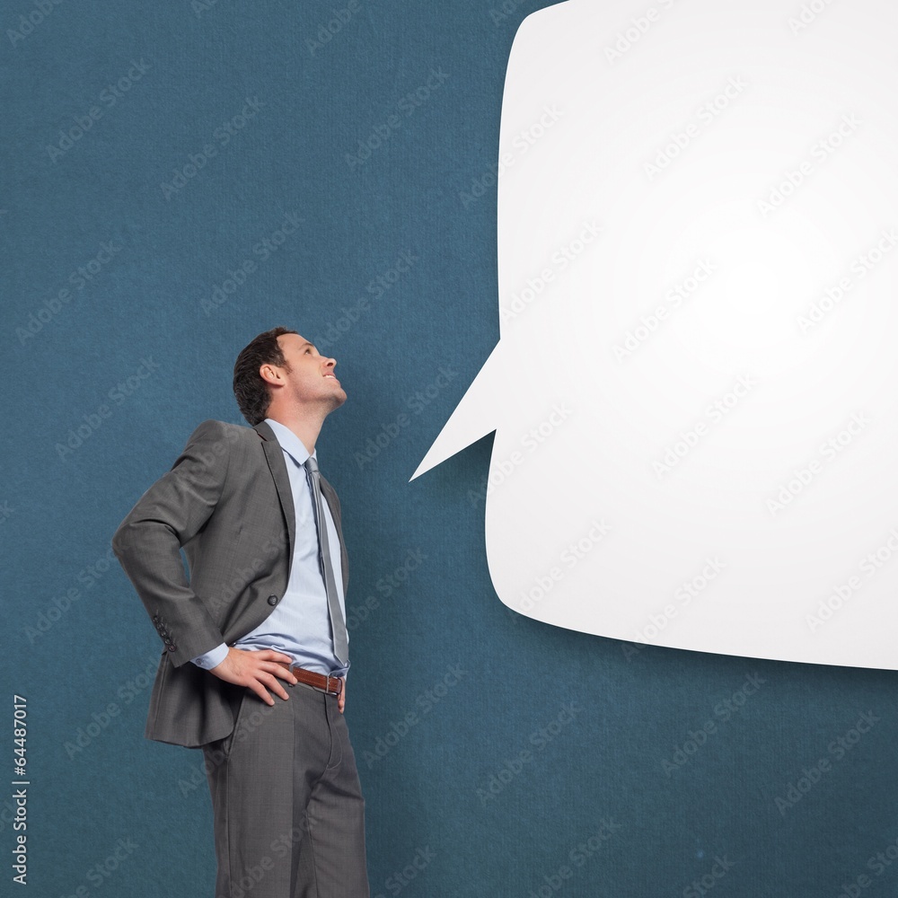 Poster composite image of smiling businessman with hands on hips
