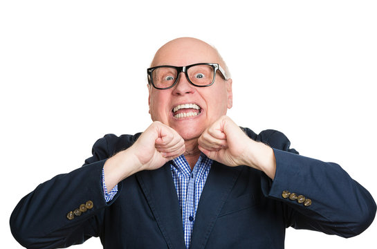 headshot old man in disbelief surprised excited white background