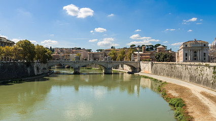 Fototapeta premium Rome Tiber River waterfront, views of the residential developmen